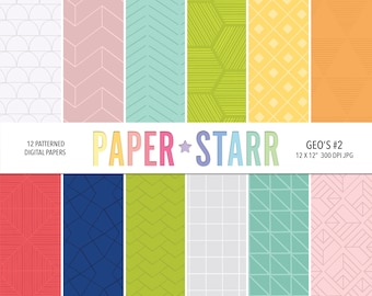 Geometric Digital Paper Pack, Rainbow Hexagon Patterns (Digital Download)