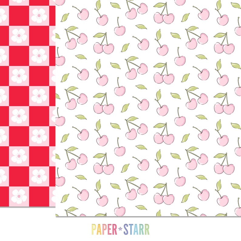 Cherry Digital Paper, Summer Digital Paper, Summer Fruit Patterns ...