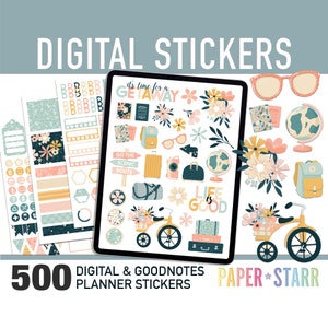 500 Floral Digital Planner Stickers for Goodnotes & other digital planning apps. Travel Planning Stickers, Cropped PNG files, Goodnotes Book