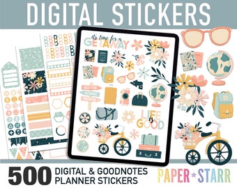 500 Floral Digital Planner Stickers for Goodnotes & other digital planning apps. Travel Planning Stickers, Cropped PNG files, Goodnotes Book