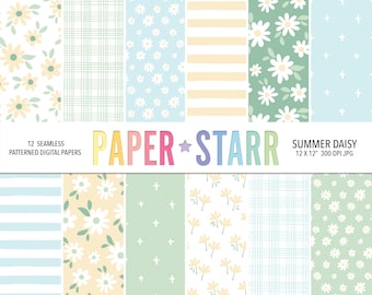 Summer Digital Paper, Daisy Digital Paper, Summer Floral Patterns, Scrapbook Paper, Card Making Paper, Daisy Background, Daisy Pattern