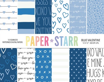 Valentines Digital Paper, Blue Valentine, Valentines Cards, Valentines Background, Valentines Crafts, Blue Backgrounds, Heart Pattern