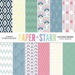 Boho Digital Paper, Boho Scallop Pattern, Ikat Digital Paper, Boho Background Pattern, Chevron Pattern, Geometric Background, Ikat Pattern