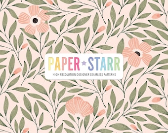 Diseño floral rosa sin costuras de Paper Starr. Licencia de uso comercial incluida.