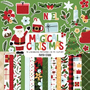 Papel digital de Natal, clipart de Natal, papel para fazer cartões de Natal, álbum de recortes de Natal, padrões de Natal, adesivos de Natal
