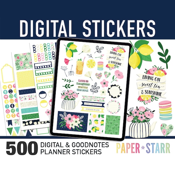 500 Spring Summer Digital Planner Stickers for Goodnotes & other digital planners. Spring Planner Sticker, Cropped PNG files, Goodnotes Book