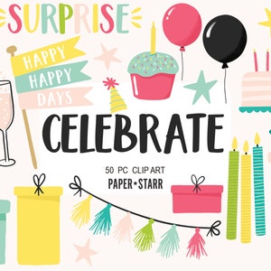Birthday Clipart, Party Clipart, Celebration Clipart, Balloon Clipart, Balloon PNG, Birthday Washi, Party Invitation Graphics, Party Decor