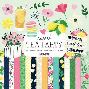 Digitales Papier Frühling, Frühling Clipart, Süßer Tee PNG, Digitales Papier mit Blumenmuster, Süßer Tee Aufkleber, Gartenpartymuster, Karte, die Lieferungen herstellt