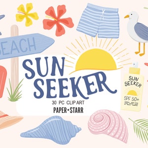 Summer Clipart, Beach Clip Art, Summer Party Invitation, Summer Floral Clip Art, Shell Clipart, Seagull Clipart, Summer Sticker, Summer Fun
