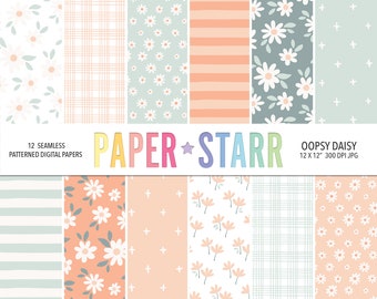 Summer Digital Paper, Daisy Digital Paper, Summer Floral Patterns, Scrapbook Paper, Card Making Paper, Daisy Background, Daisy Pattern