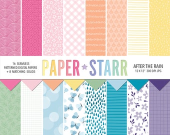 Spring Digital Paper, Floral Digital Paper, Spring Rainbow Patterns, Rainbow Backgrounds, Card Making Paper, Floral Background,