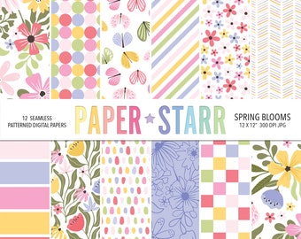 Spring Digital Paper, Floral Digital Paper, Spring Backgrounds, Floral Backgrounds, Butterfly Digital Paper, Rainbow Floral Patterns