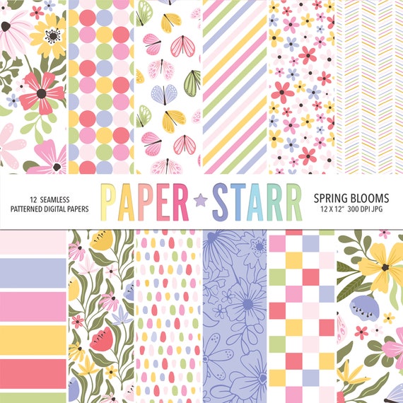 Spring Digital Paper, Floral Digital Paper, Spring Backgrounds, Floral Backgrounds, Butterfly Digital Paper, Rainbow Floral Patterns