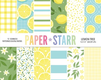 Summer Digital Paper, Lemon Digital Paper, Summer Floral Patterns, Scrapbook Paper, Card Making Paper, Lemon Background, Lemon Pattern