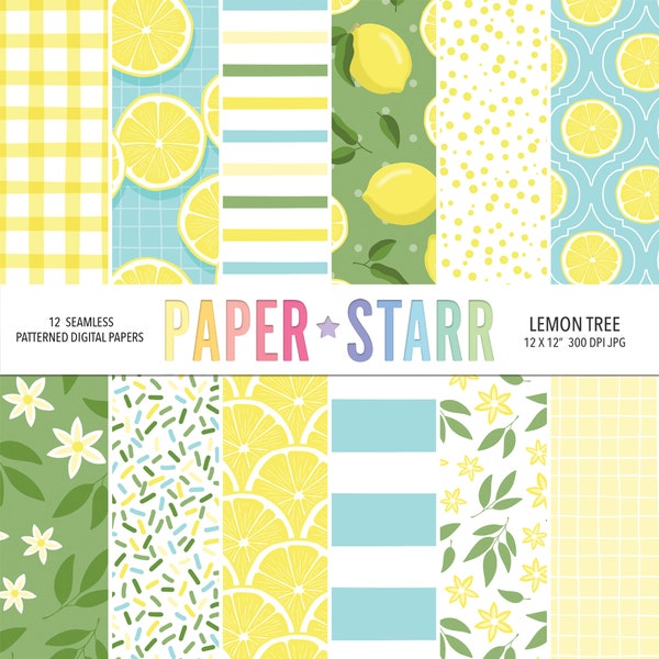 Summer Digital Paper, Lemon Digital Paper, Summer Floral Patterns, Scrapbook Paper, Card Making Paper, Lemon Background, Lemon Pattern