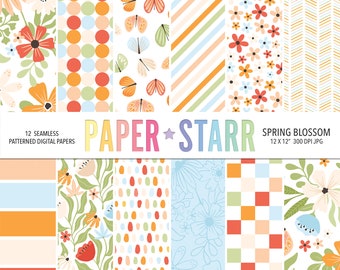 Spring Digital Paper, Floral Digital Paper, Spring Backgrounds, Floral Backgrounds, Butterfly Pattern, Digital Paper Pack, Printable Paper