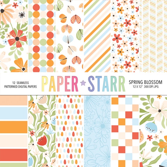 Spring Digital Paper, Floral Digital Paper, Spring Backgrounds, Floral Backgrounds, Butterfly Pattern, Digital Paper Pack, Printable Paper