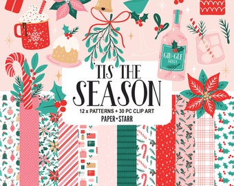 Weihnachten Digital Paper, Weihnachten Clipart, Weihnachtskarte Papier, Weihnachten Scrapbook, Weihnachtsmuster, Weihnachtsaufkleber