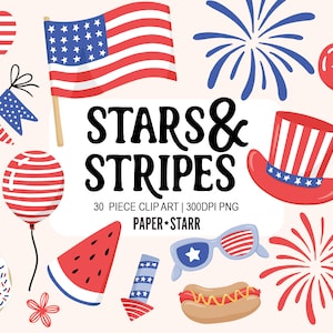 4 juillet Clipart, Clipart américain, Independence Day Clipart, Clipart drapeau USA, Stars and Stripes, Clipart rouge, blanc et bleu, ballons
