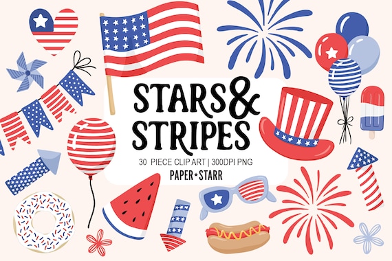4th of July Clipart, American Clipart, Independence Day Clipart, USA Flag Clipart, Stars and Stripes, Red, White and Blue Clipart, Balloons