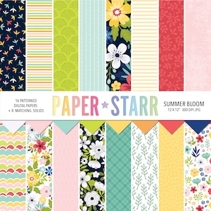 Summer Digital Paper, Floral Digital Paper, Summer Floral Patterns, Scrapbook Paper, Card Making Paper, Floral Background, Floral Pattern