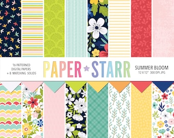Summer Digital Paper, Floral Digital Paper, Summer Floral Patterns, Scrapbook Paper, Card Making Paper, Floral Background, Floral Pattern