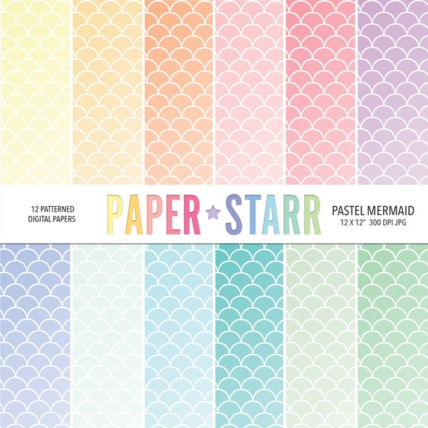 Rainbow Scallop Digital Paper, Mermaid Digital Paper, Scallop Background, Rainbow Digital Paper, Mermaid Scale Pattern, Rainbow Mermaid