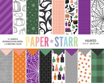Halloween Digital Paper Pack, Seamless Spooky Patterns (Digital Download)
