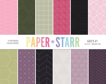 Geometric Digital Paper Pack, Art Deco Patterns (Digital Download)