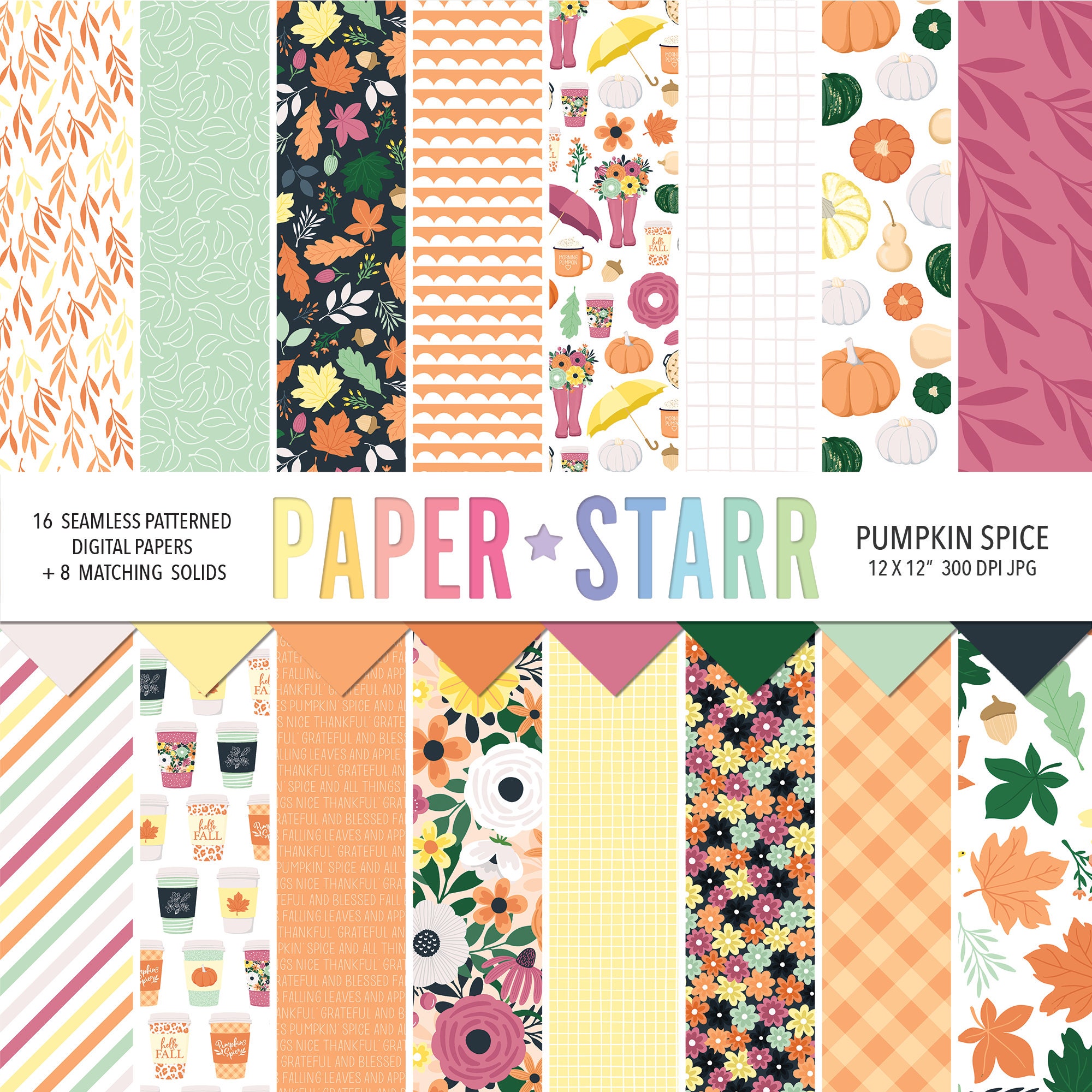 Fall Digital Paper, Autumn Digital Paper, Seamless Fall Patterns for Halloween Party Invites, Fall Scrapbooking , Fall Crafts, Fall Decor