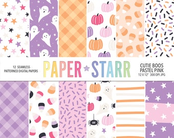 Halloween Digital Paper, Pastel Halloween, Pink Halloween, Cute Halloween, Cute Ghost Pattern, Halloween Pattern, Candy Corn Pattern