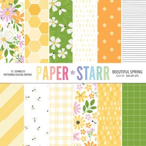 Papel digital de verano, papel digital de abeja, patrones de abeja de miel, papel de Scrapbook, papel para hacer tarjetas, papel digital de primavera, papel digital floral