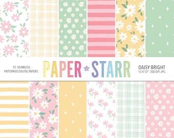 Summer Digital Paper, Daisy Digital Paper, Summer Floral Patterns, Scrapbook Paper, Card Making Paper, Daisy Background, Daisy Pattern