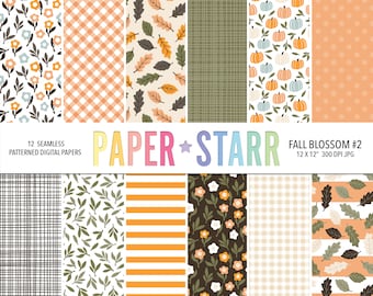 Fall Digital Paper, Autumn Digital Paper, Fall Floral Patterns, Pumpkin Patterns, Autumn Flowers, Fall Gingham Pattern, Fall Paper Crafting