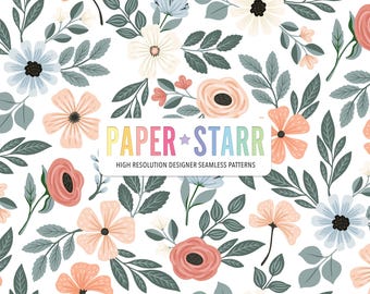 Diseño floral vintage sin costuras de Paper Starr. Licencia de uso comercial incluida.