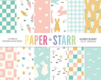 Digitaal Pasen-papier, naadloos konijnenpatroon, wortelpatroon, lente afdrukbaar papier, plakboekset