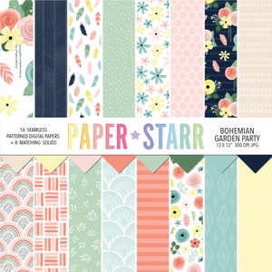 Carta digitale primaverile, carta digitale floreale, carta digitale Boho, motivo a piume, decorazioni per feste primaverili, forniture per la creazione di cartoline, carta per album