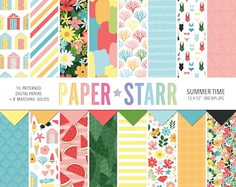 Summer Digital Paper, Floral Digital Paper, Summer Floral Patterns, Scrapbook Paper, Card Making Paper, Floral Background, Floral Pattern