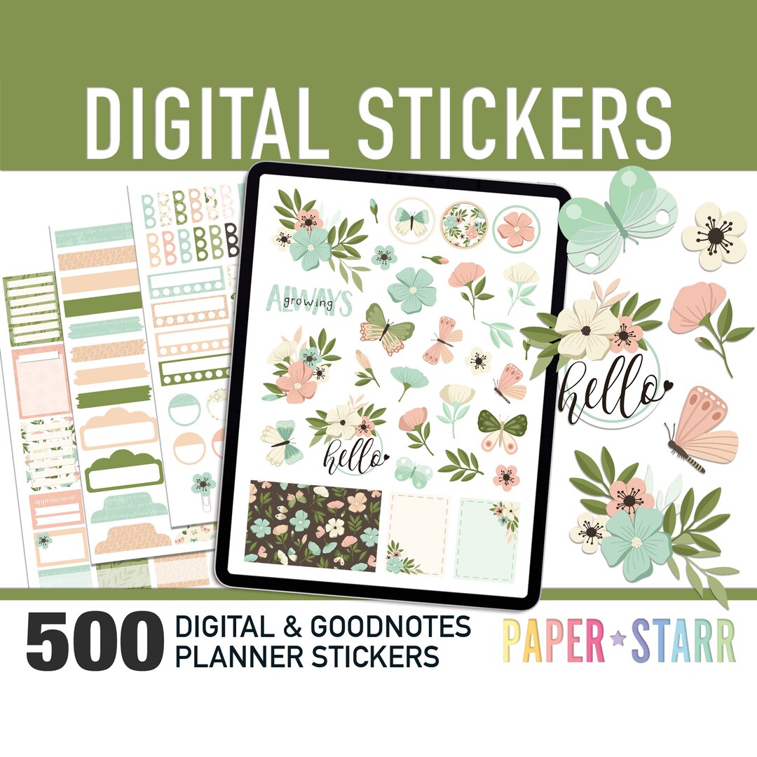 500 Spring Floral Digital Planner Stickers for Goodnotes & Other ...