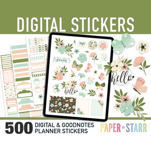 500 Spring Floral Digital Planner Stickers for Goodnotes & other digital planners. Spring Planner Sticker, Cropped PNG files, Goodnotes Book