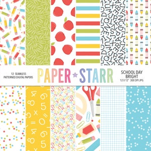 Back to School Digital Paper, Classroom Backgrounds, Teacher Patterns, Alphabet Pattern, Star Pattern, Crayon Pattern, Classroom Graphics