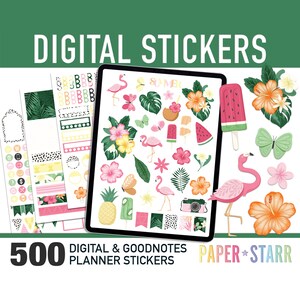 500 Summer Tropical Digital Planner Stickers for Goodnotes & other digital planners. Tropical Planner Sticker, Summer Sticker, Cropped PNG