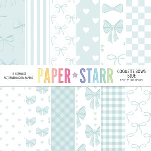 Blue Bow Digital Paper, Coquette Digital Paper, Ribbon Bow Pattern, Wedding Background, Nursery Background, Baby Bow Pattern, Bow Background