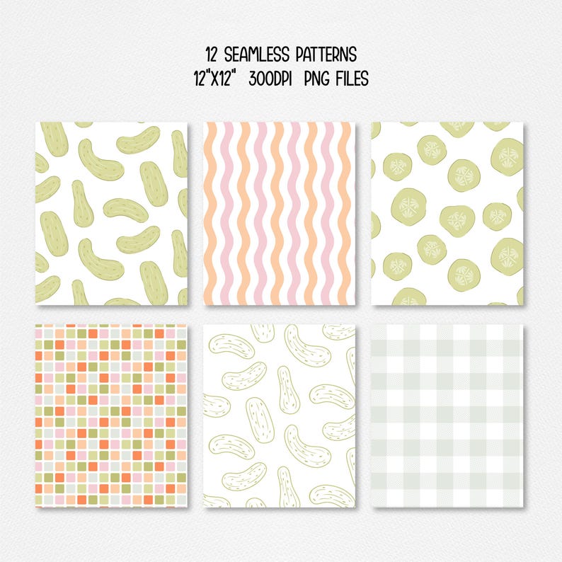 Real Pickles Pattern Pickle Digital Paper Bundle, Cute Pickle Patterns, Pastel Pickles ...
