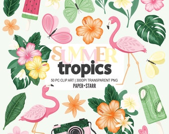 Sommer Clipart, Tropisch Clipart, Sommer Einladung, Tropische Blumen Clip Art, Sommer Aufkleber, Tropische Aufkleber, Sommer PNG, Tropisch png