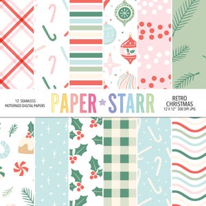 Papel digital navideño, patrones navideños, fondo navideño, papel para hacer tarjetas navideñas, Navidad brillante, patrones navideños retro