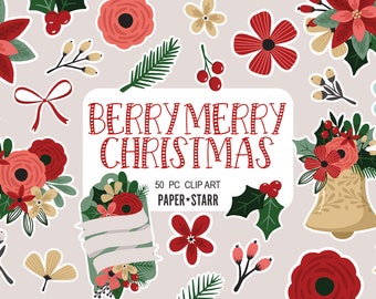 Christmas Clipart, Christmas PNG Graphics, Holly Clipart, Christmas Card Making, Christmas Craft Ideas, Floral Christmas, Christmas Decor