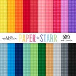 Rainbow Gingham Digital Paper, Gingham Background, Gingham Pattern, Rainbow Pattern Set, Rainbow Party Invitation, DIY Card