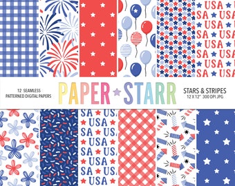 4th July Digital Papers, Independence Day Digital Papers, 4th July Patterns, American Digital Paper, USA Pattern, Balloon Pattern, Patriotic