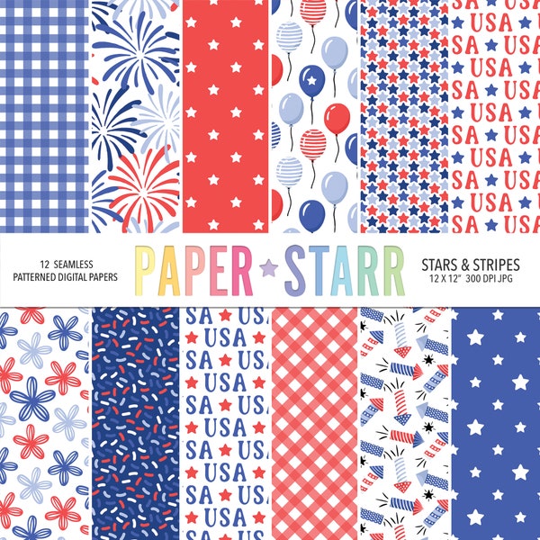 4th July Digital Papers, Independence Day Digital Papers, 4th July Patterns, American Digital Paper, USA Pattern, Balloon Pattern, Patriotic